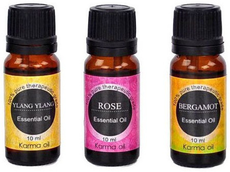 Karmakara Set of 3, 100% Pure Therapeutic Essential Oils Ylang Bergamot Rose Aroma oils 10ml(30 ml)