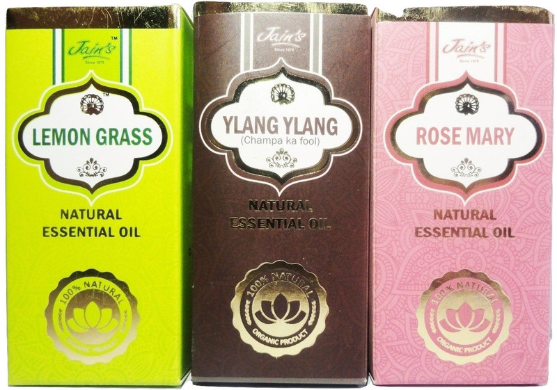 Jain's Set of 3 Natural Essential Oil (10 ml each) Scent: Lemongrass, Ylang Ylang, Rose Mary(30 ml)