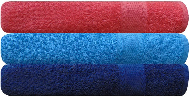 Akin Cotton 450 GSM Bath Towel(Pack of 3, Peach, Blue)