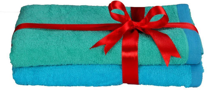 S9 Home By Seasons Cotton 500 GSM Bath Towel(Pack of 2, Green, Blue)