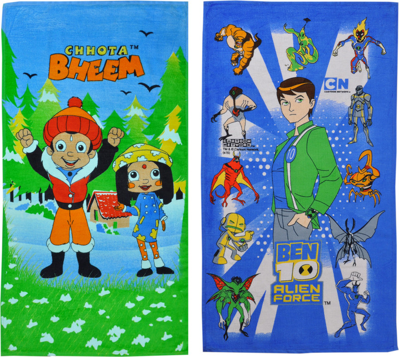 BEN 10 and Chhota Bheem Cotton 350 GSM Bath Towel(Pack of 2, Multicolor)