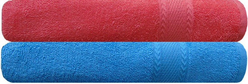 Akin Cotton 450 GSM Bath Towel(Pack of 2, Peach, Blue)