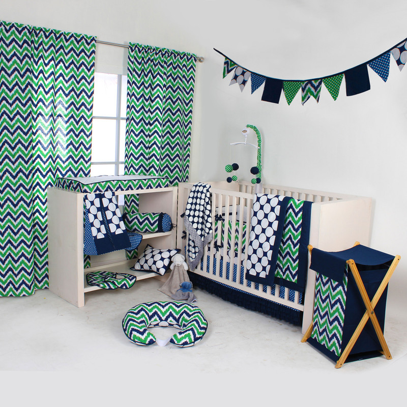Bacati Cotton Bedding Set(Navy, Green) Bacati Cotton Bedding Set(Navy, Green)