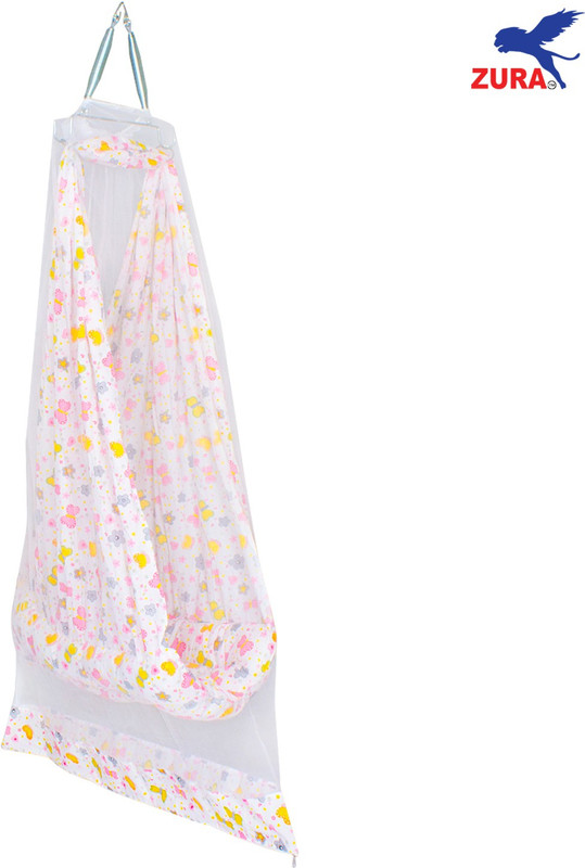 ZURA Cotton Baby Bed Sized Bedding Set(Pink, 1 Bedding Cradle Set for Babies with Mosquito Net and Spring Set)