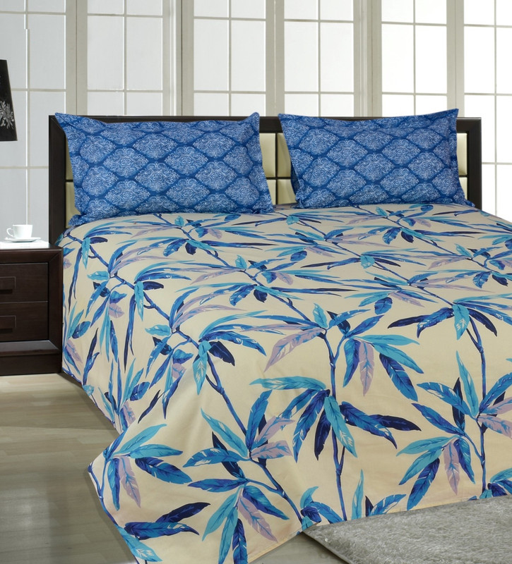Salona Bichona 144 TC Cotton Double Floral Bedsheet(1 Double Bedsheet, 2 Pillow covers, White)