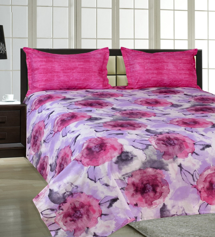 Salona Bichona 144 TC Cotton Double Floral Bedsheet(1 Double Bedsheet, 2 Pillow covers, Multicolor)