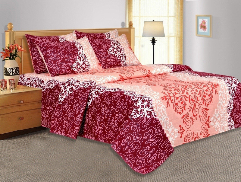 Salona Bichona 104 TC Cotton Double Abstract Bedsheet(1 Double Bedsheet, 2 Pillow covers, Pink)