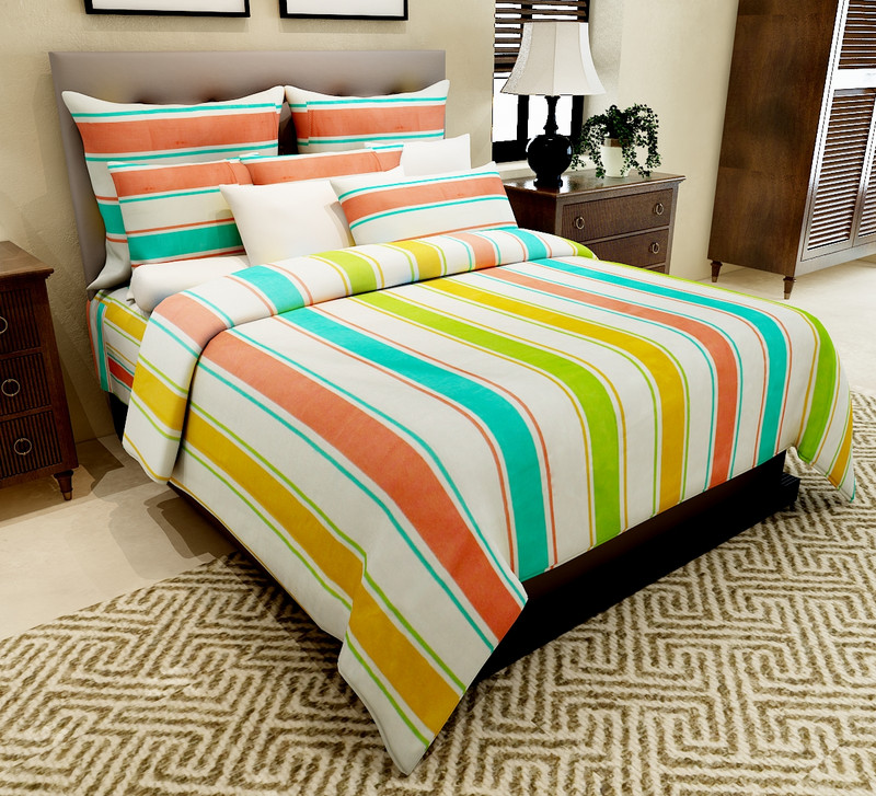 Home Candy Cotton Striped Double Bedsheet(1 Double Bedsheet, 2 Pillow Covers, Multicolor) RS.756 (75.00% Off) - Flipkart