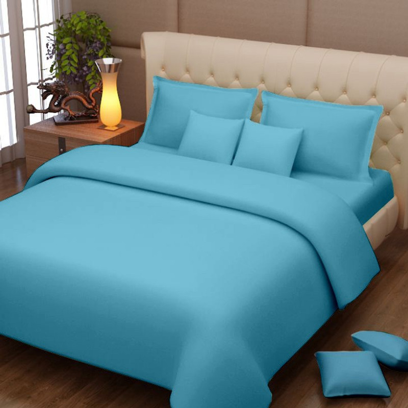 Queen Cotton 152 TC Cotton Double Plain Bedsheet(1 Double Bed sheet with 2 Pillow covers, Blue)
