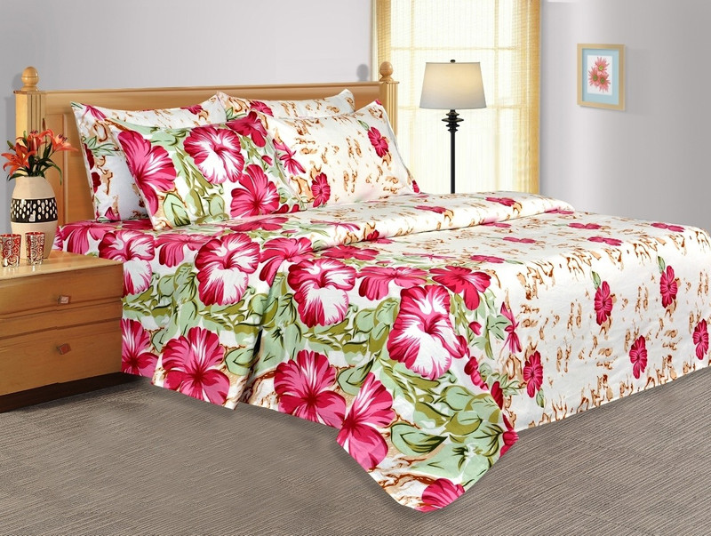 Salona Bichona 104 TC Cotton Double Floral Bedsheet(1 Double Bedsheet, 2 Pillow covers, White)