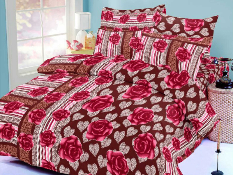octane 180 TC Cotton Double Floral Bedsheet(Pack of 1, Red)