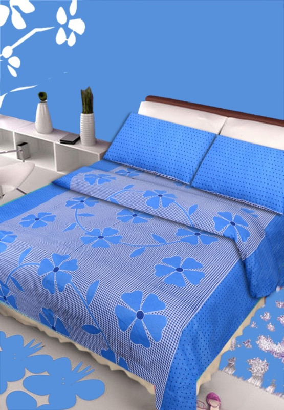 Ruhis Creations Cotton Floral Double Bedsheet(1 Double Bedsheet, 2 Pillow Covers, Blue) RS.549 (54.00% Off) - Flipkart