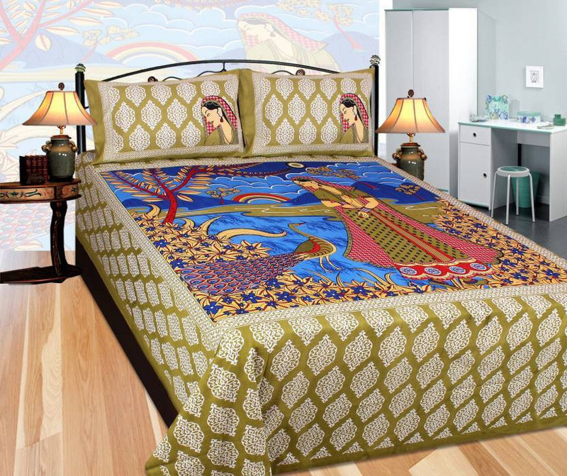 MN Decor Cotton Double Printed Bedsheet(Pack of 1, Brown)