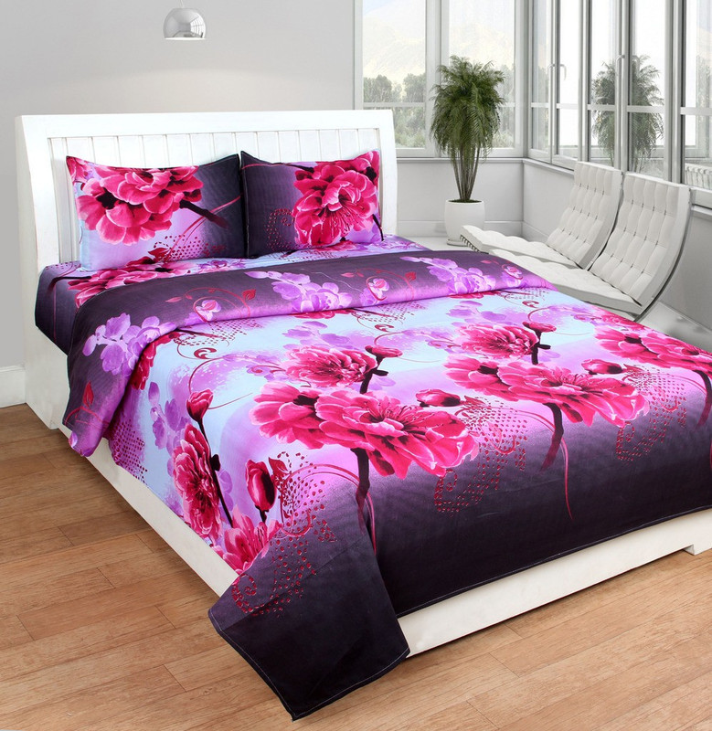 BSB Trendz 80 TC Polycotton Double 3D Printed Bedsheet(1 Bedsheet With 2 Pillow Covers, Multicolor)