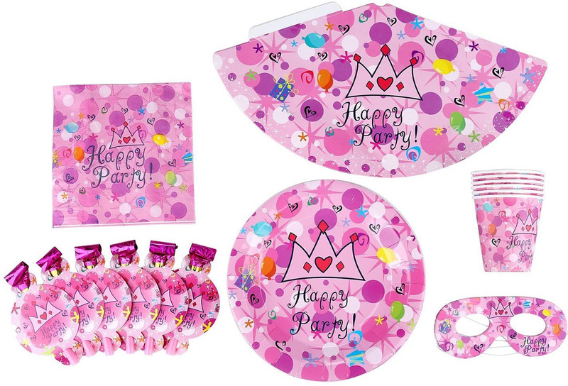 GeekGoodies Pink Theme Birthday Party Set With Paper Plates, Glass, Straw - Pink(Set of 43) GeekGoodies Pink Theme Birthday Party Set With Paper Plates, Glass, Straw - Pink(Set of 43)
