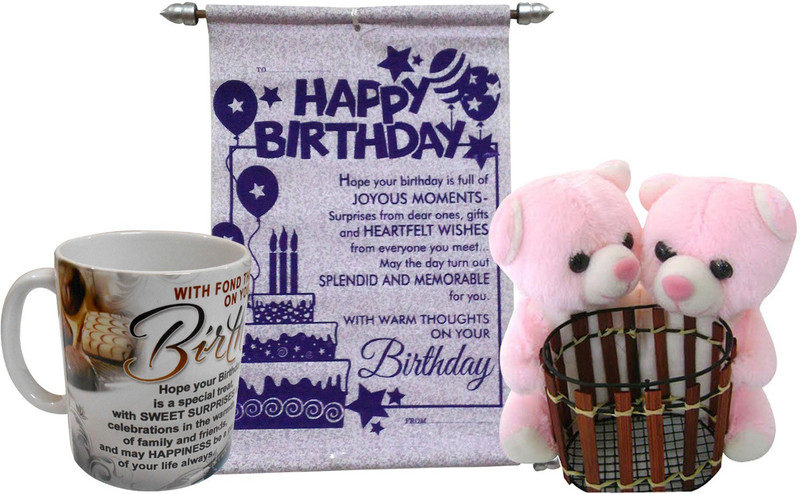 Saugat Traders Couple Pen Stand Teddy With Birthday Scroll Card & Mug(Set of 3)