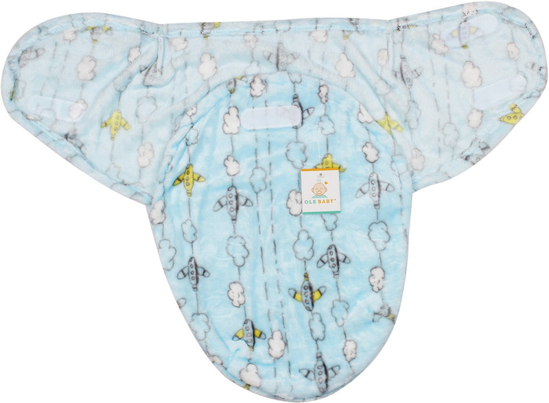 Ole Baby Flying Plane with Clouds on the side Double Side Print Comfortable Swaddle Blanket, Adjustable Infant Wrap With Velcro Closure , Soft Furry 0-6 months Sleeping Bag(Multicolor)