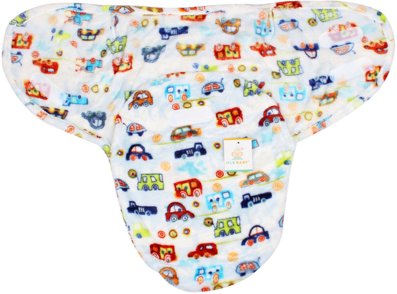 Ole Baby Different cars print on white color base Comfortable Swaddle Blanket, Adjustable Infant Wrap With Velcro Closure , Soft Furry 0-6 months Sleeping Bag(Multicolor)