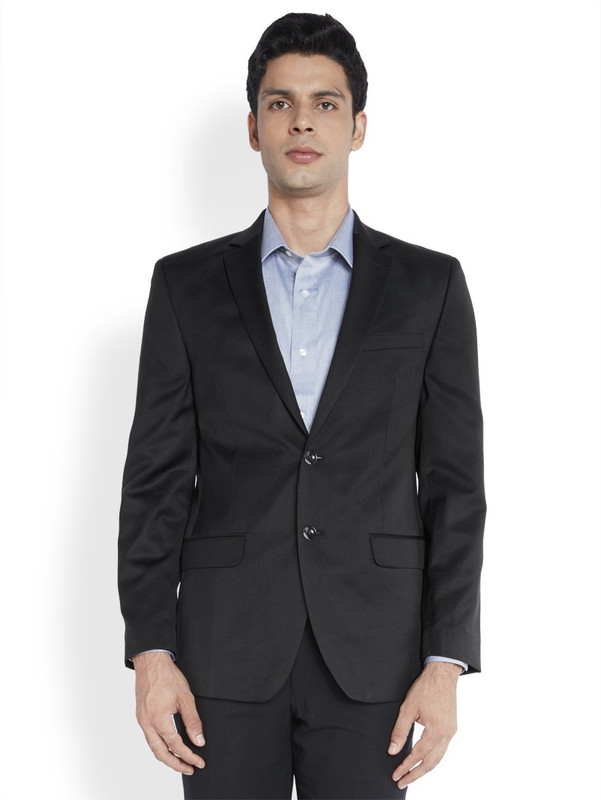 Park Avenue Solid Single Breasted Formal Men Blazer(Black)