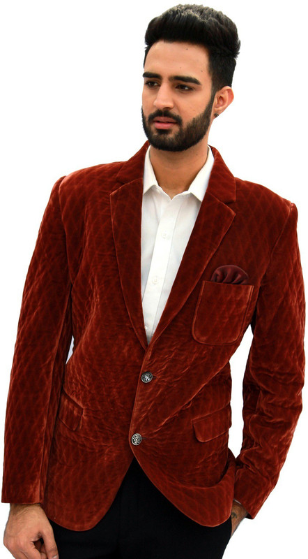 Men In Class Self Design Tuxedo Style Party Men Blazer(Brown)