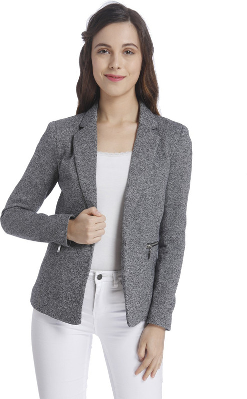 Vero Moda Solid Single Breasted Casual Women Blazer(Grey)