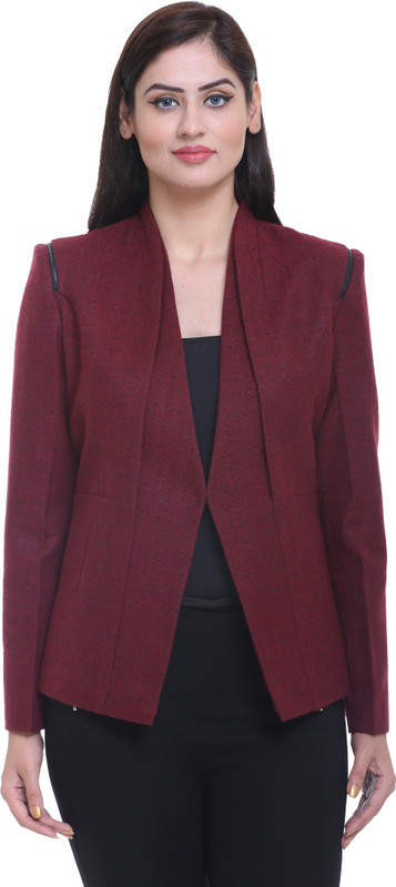 Trufit Solid Single Breasted Casual Women Blazer(Maroon)
