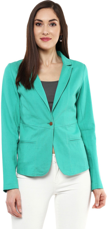 Sassafras Solid Single Breasted Casual Women Blazer(Green)