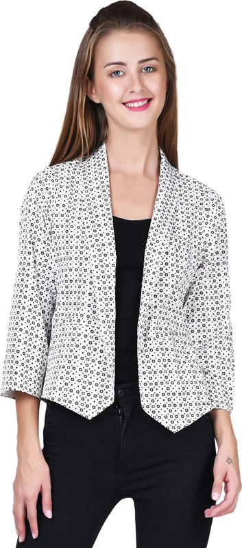 LA ATTIRE Printed Single Breasted Casual Women Blazer(White)