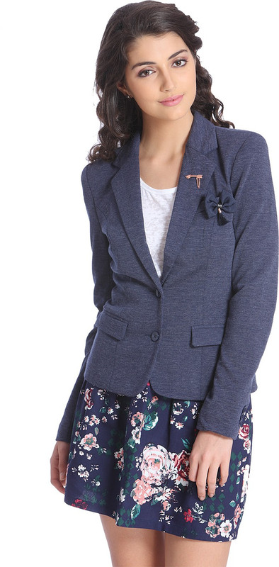 Only Solid Single Breasted Casual Women Blazer(Dark Blue)