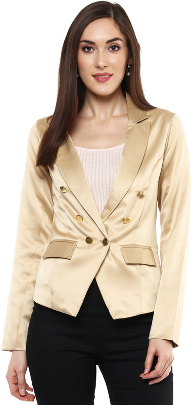Sassafras Solid Single Breasted Party Women Blazer(Beige)