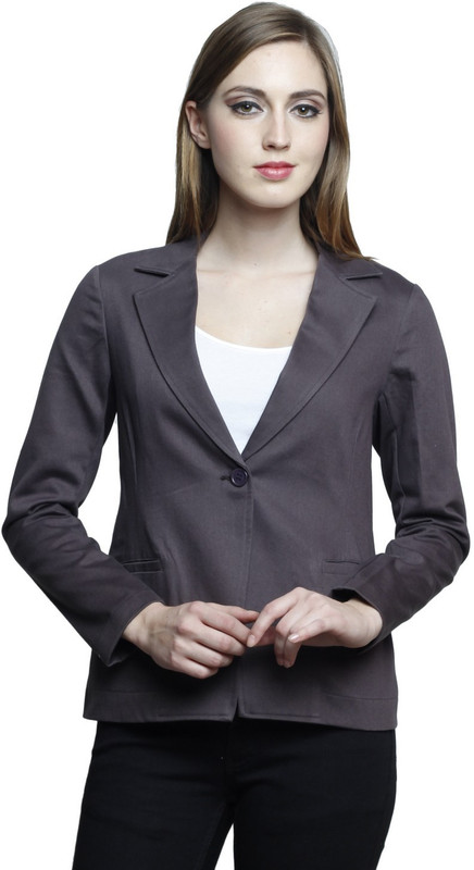 Trendsnu Solid Single Breasted Casual Women Blazer(Grey)