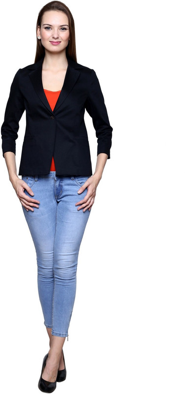 Trendsnu Solid Single Breasted Casual Women Blazer(Black)