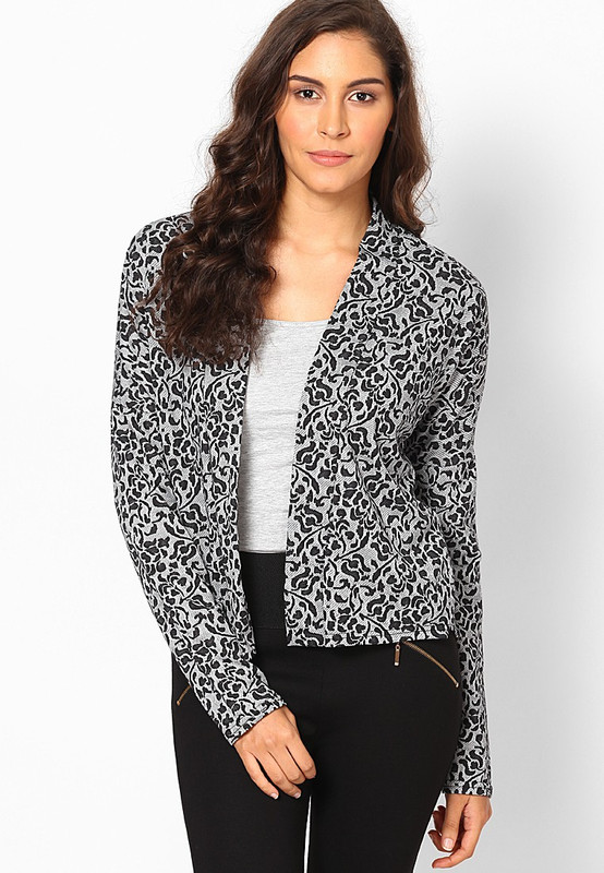 Vero Moda Printed Single Breasted Casual Women Blazer(Black, Grey)