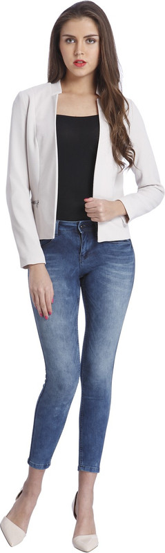 Only Solid Single Breasted Casual Women Blazer(Grey)