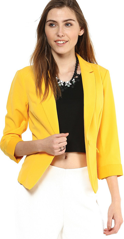 Vero Moda Solid Single Breasted Casual Women Blazer(Yellow)