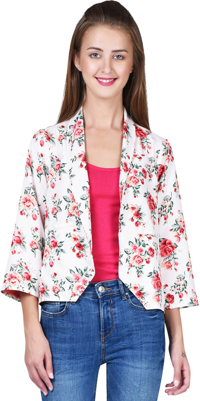 LA ATTIRE Floral Print Single Breasted Lounge Wear, Casual Women Blazer(White)