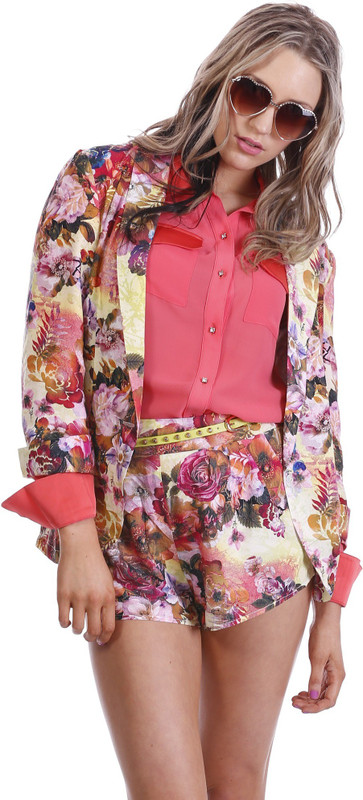 Paint It Red Floral Print Single Breasted Party Women Blazer(Multicolor)