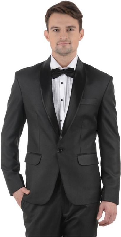 Menjestic Solid Tuxedo Style Party Men Blazer(Black)