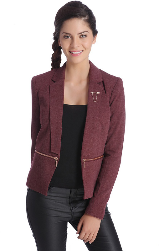 Only Solid Mandarin Casual Women Blazer(Maroon)