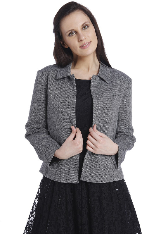 Only Solid Mandarin Casual Women Blazer(Grey)