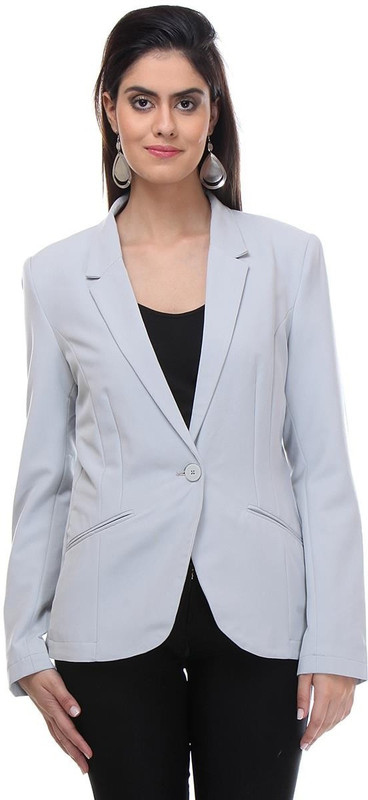 Kotty Solid Double Breasted Formal Women Blazer(Silver)