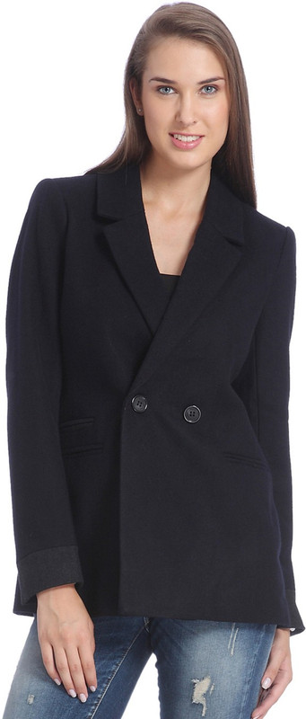 Only Solid Double Breasted Casual Women Blazer(Blue)