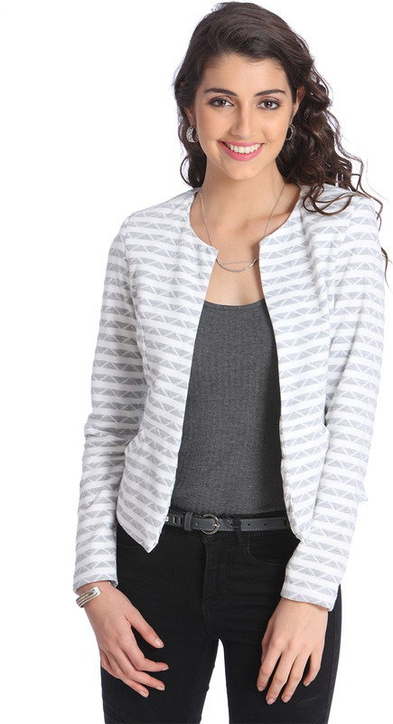 Only Striped Mandarin Casual Women Blazer(Grey)