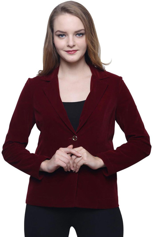 Trendsnu Solid Single Breasted Festive, Party, Formal, Casual Women Blazer(Maroon)