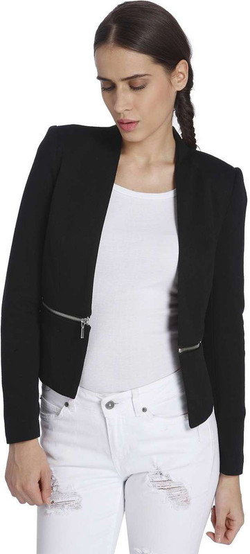 Vero Moda Solid Tuxedo Style Casual Women Blazer(Black)