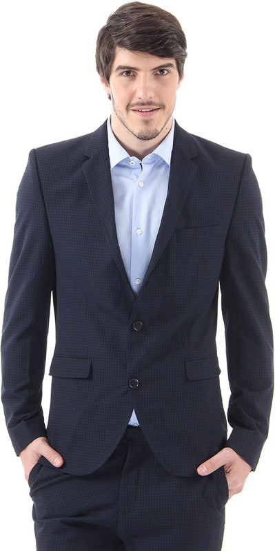Selected Checkered Single Breasted Casual Men Blazer(Dark Blue)