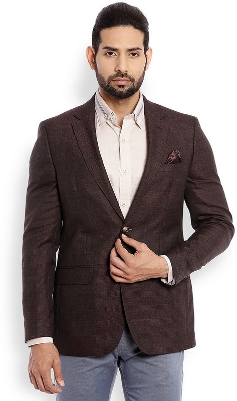 Raymond Checkered Single Breasted Formal Men Blazer(Brown)