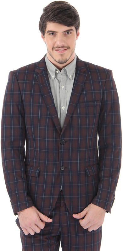 Selected Checkered Single Breasted Casual Men Blazer(Red)
