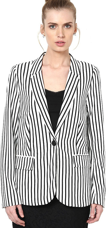 Vero Moda Striped Single Breasted Casual Women Blazer(White)