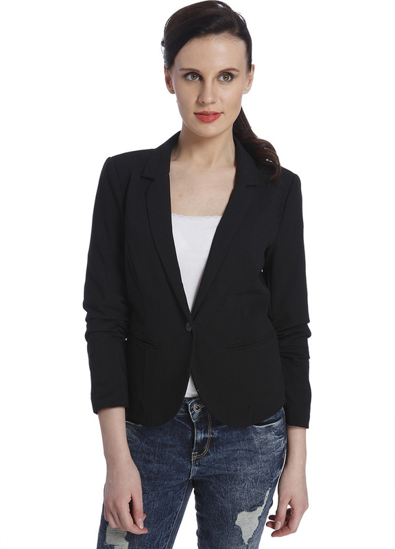 Only Solid Single Breasted Casual Women Blazer(Black)